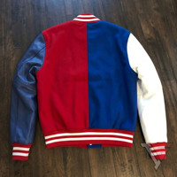 Veste de baseball varsity en laine bicolore pour homme, sur mesure, à manches longues, pour l'hiver, avec patchs en chenille brodés