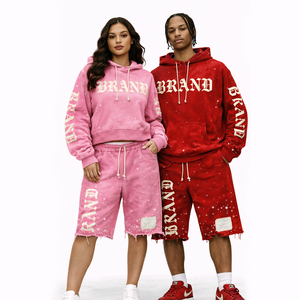 Distressed Hoodie Shorts <b>Set</b> Streetwear Oversized Tracksuit Unisex Vintage Acid Wash Graphic Print Casual Summer Outfit - Product Image 1