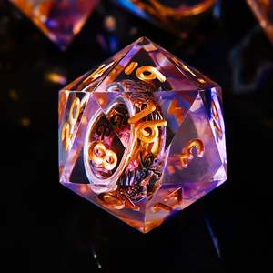 Ensemble de dés D&D à bords tranchants en résine, avec motif anneau doré, pour jeux de rôle RPG Dungeons and Dragons, violet - Product Image 3