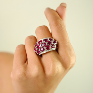 18K Solid Gold 6.65ct Ruby <b>Diamond</b> Cluster Cocktail Dome <b>Ring</b> - Product Image 3