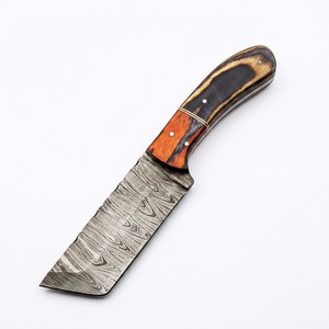 Couteau de camping, de chasse et de bushcraft à lame fixe de style Tanto en acier Damas fait main, manche en bois bicolore, directement de l'usine - Product Image 1