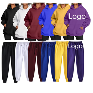 Conjunto de Sudadera con Capucha para Mujer, Impresión de Logotipo Personalizado, Publicidad Promocional, Color Sólido, Sudadera con Capucha y Pantalones Deportivos de Forro Polar para Invierno - Product Image 1