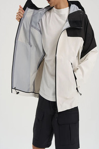Chaqueta Cortavientos con Capucha para Hombre, Estilo Boxy, Manga Larga, Informal, Deportiva, Negra y Blanca, 100% Algodón, para Invierno, con Forro Polar - Product Image 4