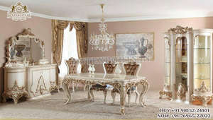 Juego de muebles de comedor de estilo rumano tallado clásico Muebles de comedor de madera de teca de lujo Juego de muebles de comedor de lujo - Product Image 5