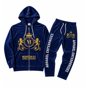 Mudassar for Apparel Enterprises <b>Men's</b> Vintage <b>Navy</b> Blue Hooded Tracksuit Set 100% Polyester 340gsm Lightweight Full Length - Product Image 1