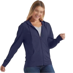 Sweat à capuche zippé à manches longues pour femme, coupe classique, couleur unie, tricoté, style décontracté, style automne, avec poche kangourou - Product Image 1