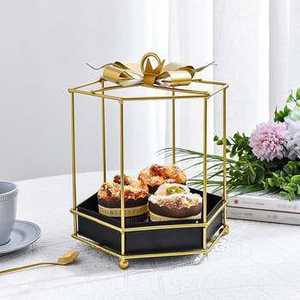 Premium Metal Pedestal Fruit Bowl Leaf <b>Edge</b> Decorative Serving Tray Centerpiece Stand for Dining Table Wedding Party Decor - Product Image 6