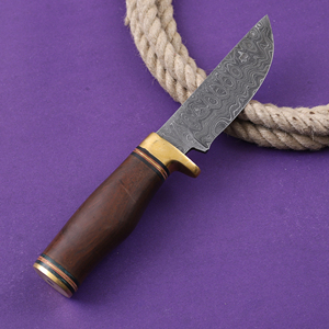 มีดล่าสัตว์/มีดปอกหนัง/มีดตั้งแคมป์ ใบมีดเหล็กดามัสกัส ด้ามไม้พะยูง ด้ามจับแบบซ่อน  รับผลิตตามแบบ OEM/ODM พร้อมปลอกหนัง - Product Image 4