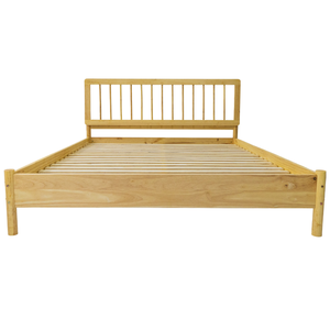 Modern Queen-Size Solid Wood Platform Double <b>Bed</b> with Spindle Headboard Soft Style for Bedroom Hotel Villa - Product Image 3