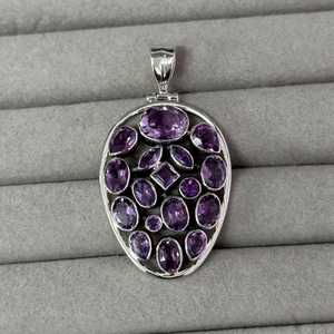 NIKHIL GEMS Pendentif Charme Statement en Améthyste Fait Main, Argent Sterling 925, Collier Vintage Élégant avec Pierre Précieuse, Certifié par un tiers - Product Image 5