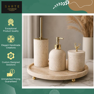 Top Collection of Luxury Natural Travertine Stone <b>Bathroom</b> <b>Accessories</b> <b>Set</b> with Gold Accents Handmade Spa Decor Vanity Organizer - Product Image 5