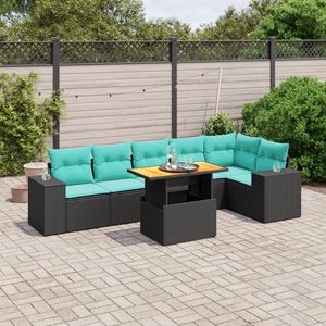 Set Divano da Esterno a 7 Pezzi in Polyrattan Nero con Cuscini - Elegante Arredamento da Giardino - Product Image 1
