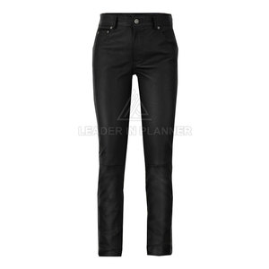 Pantalones de cuero genuino para hombre, servicio OEM, diseño personalizado, pantalones de cuero estampados para hombre. - Product Image 3
