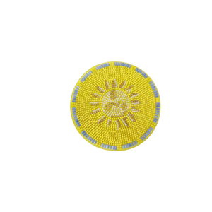 MANTU Round <b>Beaded</b> <b>Coaster</b> with Lemon and Sun Pattern DIY Canvas Fabric and Rice Beads Accessories for Table - Product Image 1