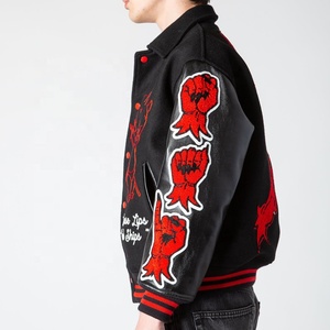 Custom Men Winter Streetwear Varsity Jacket Premium Embroidered Letterman Oem Odm Personalized 100% Wool Worsted Front Logo - Product Image 5