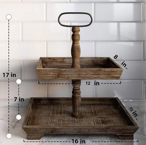Modern Wooden Two <b>Tier</b> Serving Tray Handle Floral Pattern Decorative <b>Plant</b> Display <b>Stand</b> Rectangle Shape Wedding AALIYAN IMPEX - Product Image 5