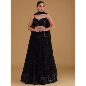 Fabulous Black Georgette Recepción Wear Lehenga Choli con PETTICOATS bordados - Product Image 6