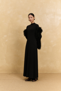 Robe noire en maille mousse extensible, tissée, mi-longue, col roulé, manches classiques, rayée, boutonnée, minimaliste, simple, pour l'été, ODM OEM - Product Image 5