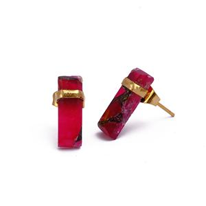 Pendientes de Barra Rectangular de Jade Mohave Rubí, Chapados en Oro Rosa, Hechos a Mano, Modernos, Minimalistas, Geométricos - Product Image 4
