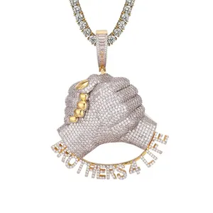 Collar de Joyería para Hombre Personalizado con Colgante de Puño Hip Hop 'Rose Gold Brothers 4 Life' con Micro Pavé de Circonitas Cúbicas y Amuleto de Puño de Poder Plateado, Regalo - Product Image 1