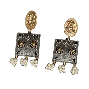 ต่างหูห้อยทรงหยดน้ำสไตล์วินเทจโบโฮประดับทองเหลืองและออนิกซ์  ตกแต่งขอบด้วยเงินโบราณ ดีไซน์สำหรับคู่รัก เหมาะเป็นของขวัญงานแต่งงานสำหรับผู้หญิง - Product Image 1