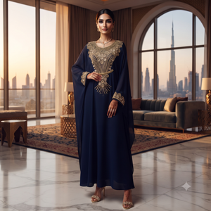 Caftán Farasha de Lujo Color Granate con Bordado Dorado Intenso |   Elegante Vestido Abaya Estilo Dubái - Product Image 2