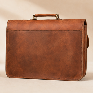 Vintage Brown Leather <b>Briefcase</b> Satchel Laptop Office Business Travel Bag with Buckle Handle for Men Women Daily Use - Product Image 3