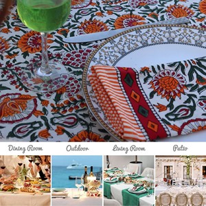 Handmade Floral Block Print Cotton <b>Tablecloth</b> Modern Customized Color Custom Sizes Christmas French Dining Table Elegant Table - Product Image 6