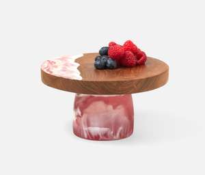 Oferta Especial en Soporte para Pastel de Madera de Acacia y Resina de Calidad Original con Base Rosada en Espiral a un Precio Competitivo - Product Image 1
