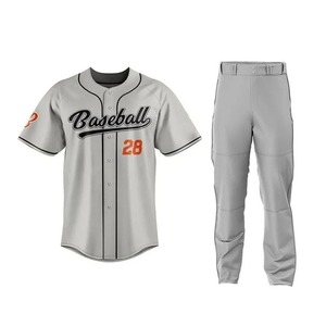 Men's <b>Baseball</b> Uniform Set Black Red Striped Sublimated Polyester Short Sleeve Jersey with Button Fly Pants Adult Size - Product Image 3