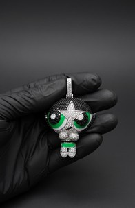 จี้เพชรโมอิสซาไนต์สีดำและสีขาวแบบฮิปฮอปการ์ตูนสาวน้อยประดับเพชรเต็มตัว  ทำจากเงินแท้ 925 และเคลือบเงา สำหรับผู้ชาย - Product Image 4