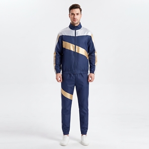 Men’s Navy Blue & Gold <b>Tracksuit</b> Set Full Zip Sports Jacket & Jogger Pants <b>Retro</b> Athletic Sportswear - Product Image 1