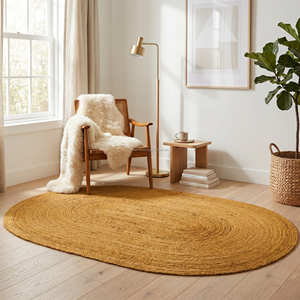 Premium Oval Braided Jute Area Rug in Natural for Scandinavian Living Room - Product Image 3