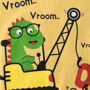 Débardeur jaune pour homme, col rond, imprimé motif dessin animé, camion de construction dinosaure, décontracté - Product Image 5