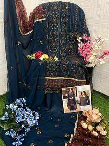 Designer brodé Jari Work Shalwar Kameez robe en soie georgette lourde avec doublure santoon détaillant la séquence pour les mariages - Product Image 4