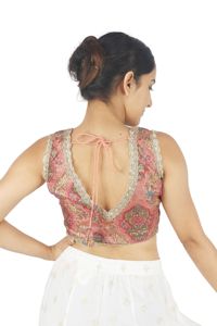 Blusa Corta de Gasa con Estampado Floral Tradicional para Mujer, con Volantes, Manga Corta, 100% Seda, para Uso Diario y Fiestas - Product Image 2
