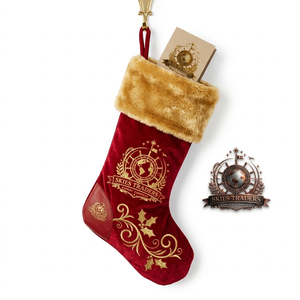 Chaussette de Noël classique personnalisée en velours rouge avec bordure en fourrure blanche et étoile argentée brodée – Sac cadeau de fêtes en gros - Product Image 3
