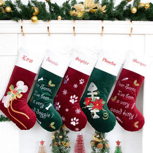 Christmas Stockings Plaid Red With Snowflake Embroidery Faux <b>Fur</b> <b>Trim</b> Soft Cotton Decorative Holiday Hanging Sock - Product Image 4