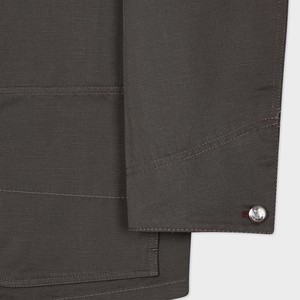 Blouson bomber homme en toile gris foncé, style chemise de travail, col montant, simple boutonnage, couleur unie, coupe droite, pour l'hiver, gaufré - Product Image 4