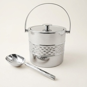 Deluxe Quality Hammered Stainless Steel Ice Bucket Double Wall Insulated Wine <b>Cooler</b> For Parties & Bar With Matching Tongs - Product Image 4