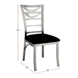Set di 2 Sedie da Pranzo Contemporanee in Metallo Argentato con Rivestimento Satinato, Seduta in Microfibra Nera e Schienale a Scala per Sala da Pranzo - Product Image 5