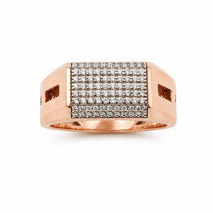 Mens 18KT Rose Gold Rectangular Micro Pave Cubic Zirconia Signet <b>Ring</b> Openwork Side Design Polished <b>Statement</b> Wedding Party - Product Image 1