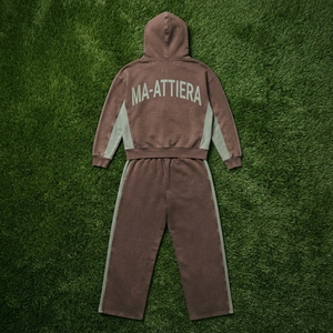 Ensemble survêtement personnalisé pour femme, sweat à capuche et pantalon de survêtement, délavé à l'acide, marron et vert, color block, OEM, vente en gros - Product Image 6