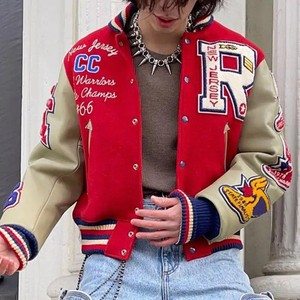 Chaqueta Varsity Personalizada al por Mayor para Hombre, Chaqueta de Béisbol de Color Sólido con Letras Bordadas para Uso en Exteriores, MOQ Bajo - Product Image 4