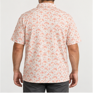 Trackstar Men's <b>Cream</b> Coral Fan Print Polo <b>Shirt</b> Short Sleeve Button Collar Casual Golf <b>Shirt</b> Custom Logo - Product Image 3