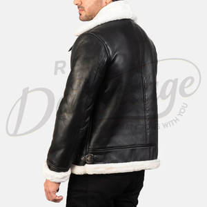 Chaqueta de Cuero Negra Premium para Hombre, Forrada con Piel Sintética Blanca, Estilo Aviador, Chaqueta de Invierno - Product Image 2
