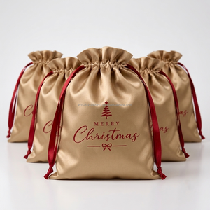 Merry Christmas Gold Satin <b>Bag</b> With Drawstring Closure Reusable Dust <b>Bags</b> Pouch <b>Festive</b> Present Packaging <b>Bag</b> Dust <b>Bag</b> Cover - Product Image 3