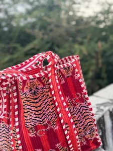 Handmade Tiger Print Velvet Quilted Tote <b>Bag</b>, <b>Boho</b> Striped Statement Shoulder <b>Bag</b> - Product Image 3