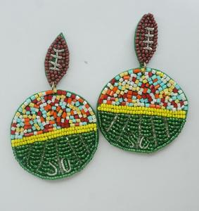 Boucles d'oreilles pendantes perlées colorées pour femmes, style ethnique, avec lettre SU, vert, jaune, orange, bijoux tendance - Product Image 1
