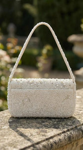 Elegant Pearl Crystal Bridal Handbag-Ivory White <b>Silver</b> Embroidery Beaded Wedding Shoulder <b>Bag</b>-Luxury Sparkly <b>Evening</b> Purse - Product Image 3